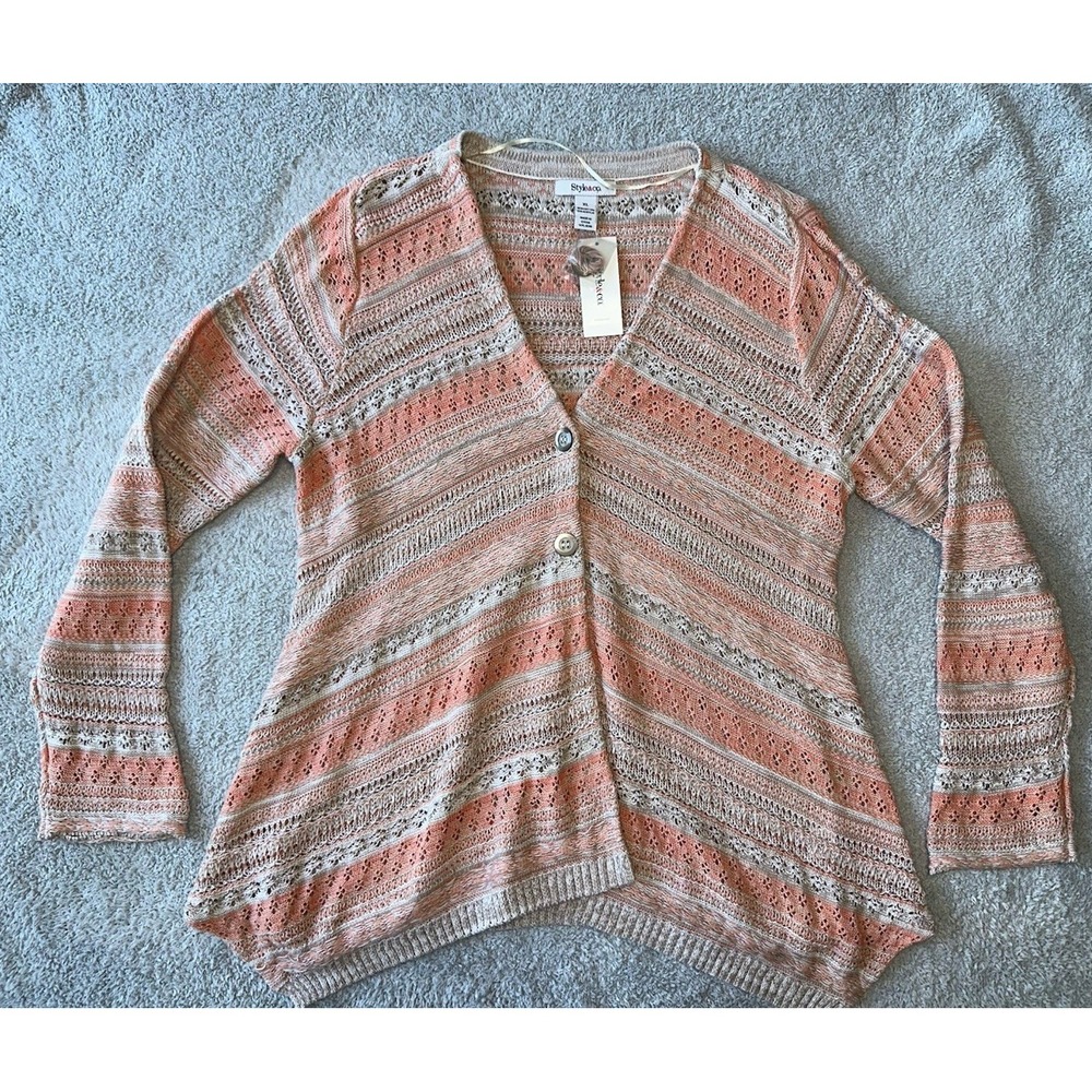 NWT Macy's Style &‎ Co Coral 2 Button Crochet Cardigan Womens Size XL